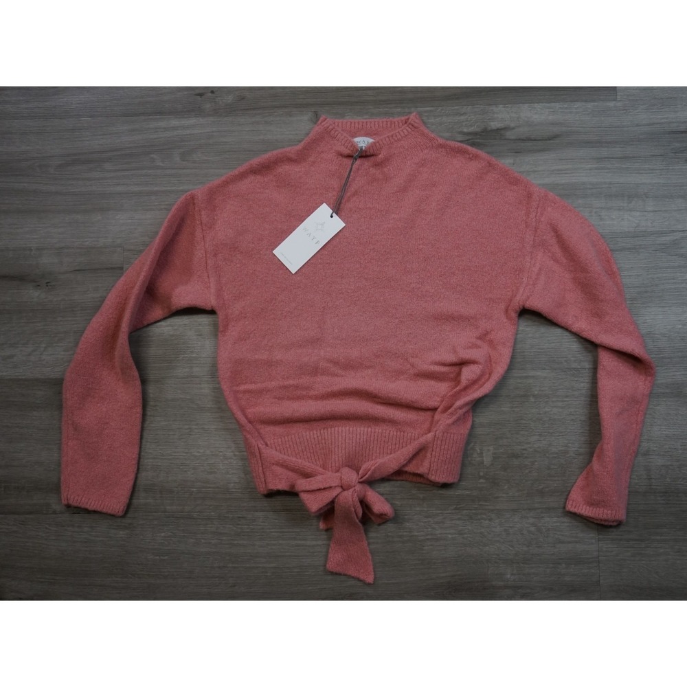New WayF Tie Waist Roll Neck Sweater Women's Size XS Pink Knit Wool Blend